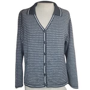 Black Collared Button Front Cardigan Sweater Size Medium